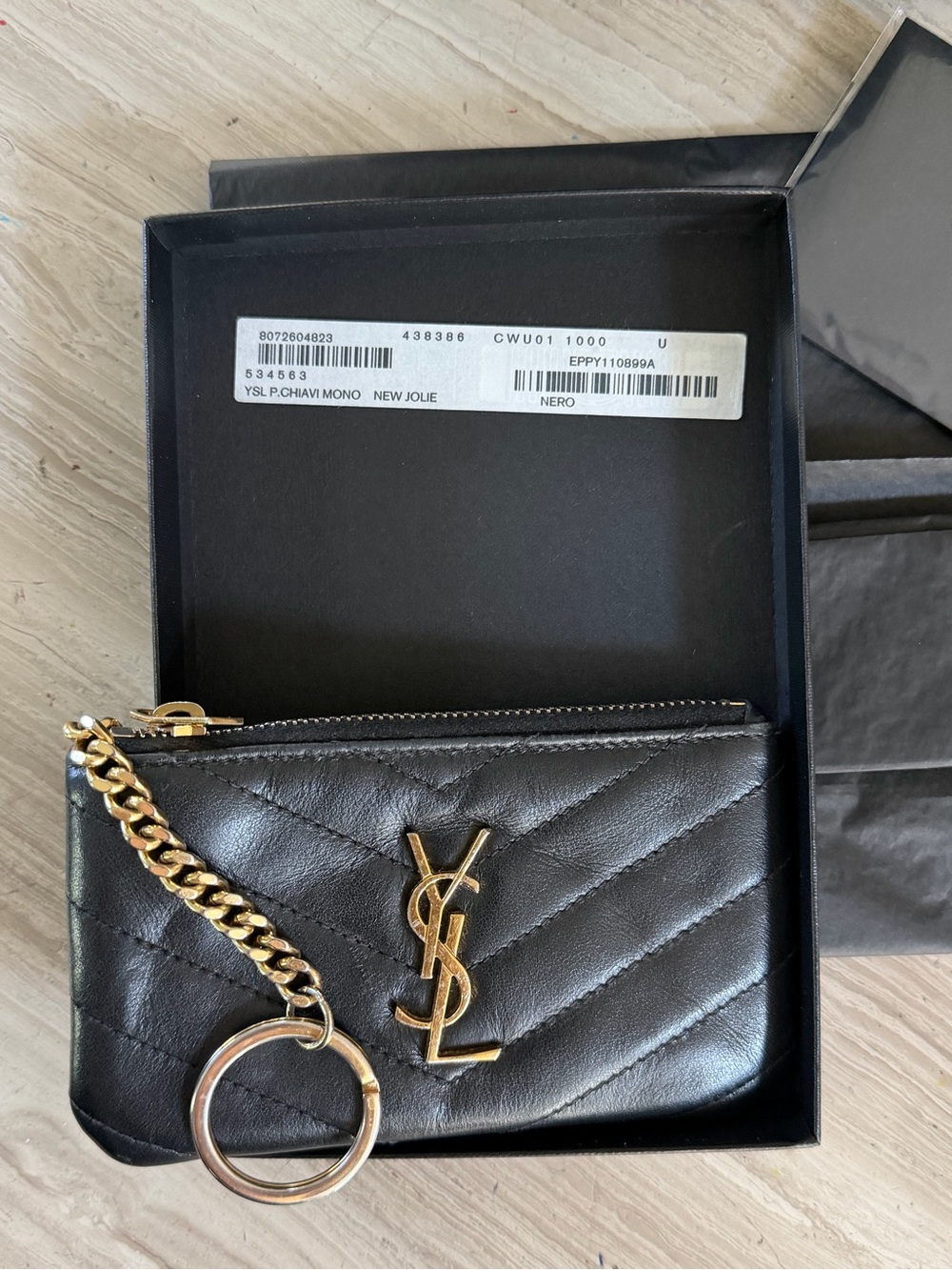 Saint Laurent Black Quilted Leather Key Ring Pouch with Gold YSL - Picture 5 of 8